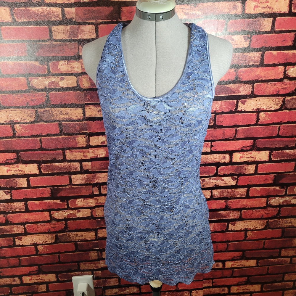 BKE Blue Lace Tank Top